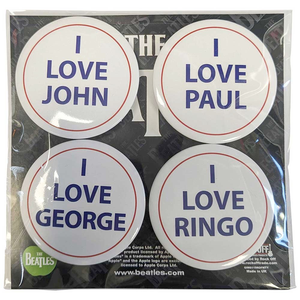 The Beatles - I Love 4 Pack Large Button pin - 4er Set - Weiß